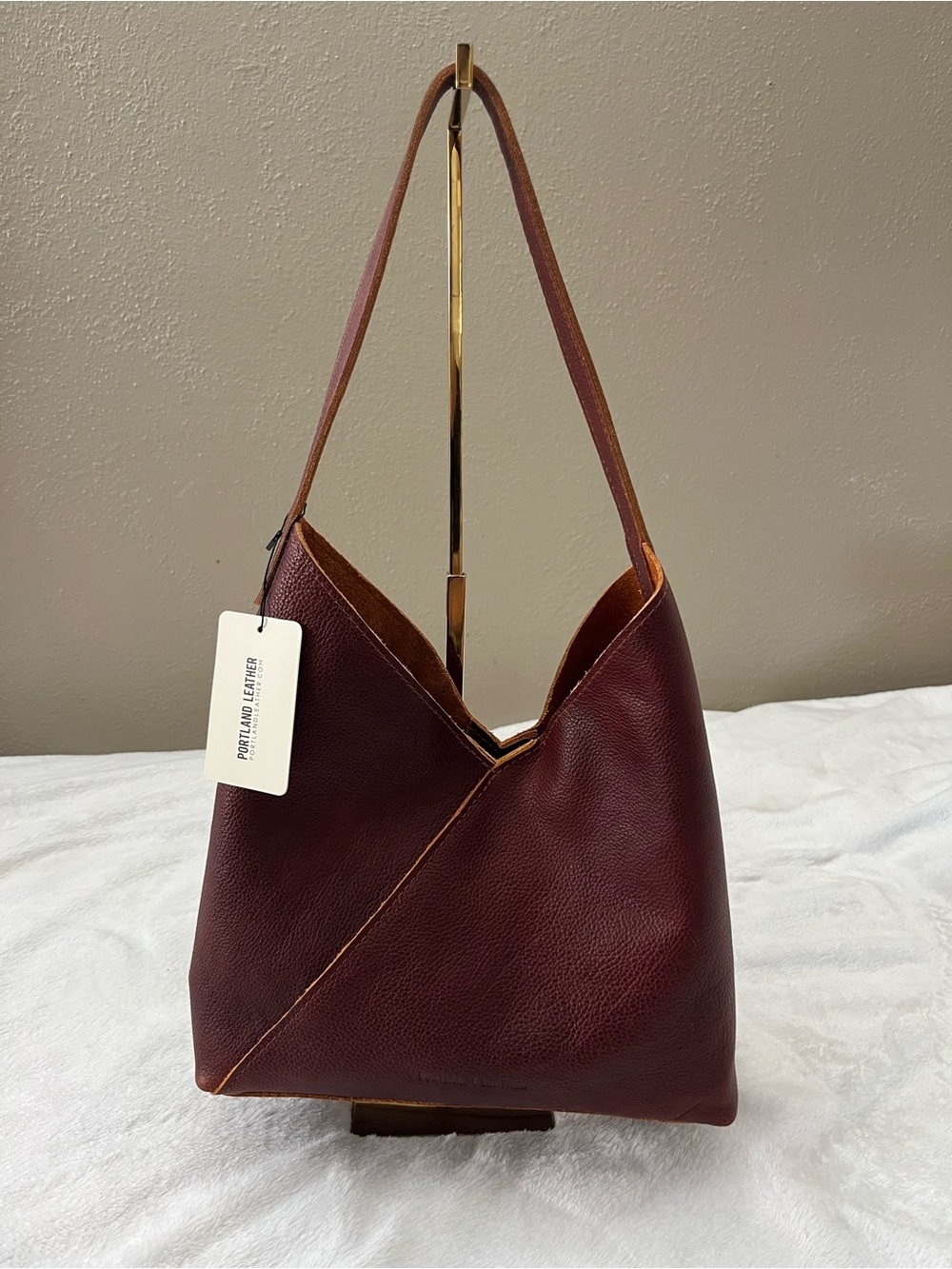 Portland Leather Goods Large Naomi Shoulder Bag in Nutmeg Pebbled Leather NWT - Picture 3 of 14
